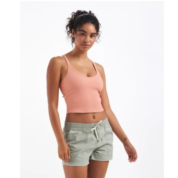 Vuori Women's XS Rib Crop Tank Pink NWT Stretch Rib Knit Built-in Bra - Picture 2 of 8